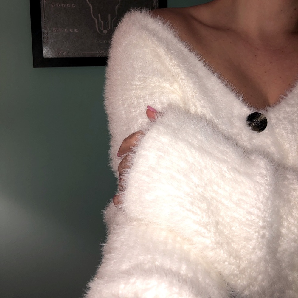 White boutique off-shoulder sweater